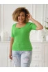 Zielona bluzka prążkowana z ozdobną naszywką (bawełna) - Cheryl