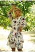 Kremowa sukienka w bordowo-fioletowe kwiaty z falbanami - LITIA