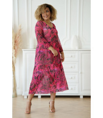 Różowa sukienka z siateczki wzór marmurek - Sintia