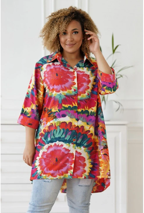 Kolorowa koszula tunika plus size z wzorem