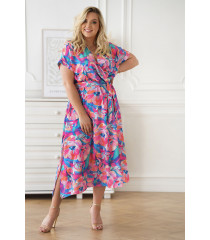Kolorowa sukienka maxi z kopertowym dekoltem - wzór w kwiaty - Arley
