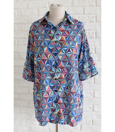 Granatowa koszula tunika plus size z geometryczny wzorem - Rosalie