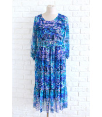 Niebiesko-zielona sukienka z siateczki w wzór - Senti
