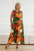 Czarna sukienka maxi w pomarańczowe kwiaty - Tessi