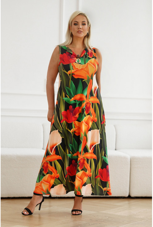 sukienka maxi w pomarańczowe kwiaty