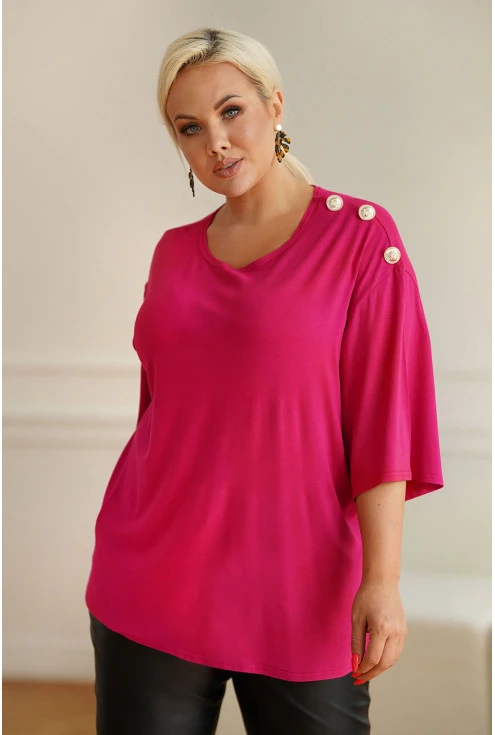 Różowa bluzka oversize z guziczkami - duży rozmiar