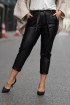 Czarne spodnie z eco skóry z kieszeniami i paskiem - Valentie