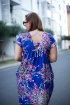 Niebiesko-fioletowa sukienka z kolorowym wzorem z wiązaniem na plecach - Gracy