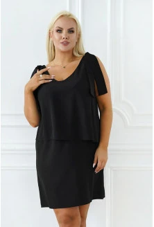 Czarna sukienka z imitacją bluzki z wiązaniem - Clerin