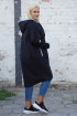 Czarny welurowy płaszcz z pianki z kapturem - Monteri