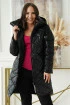Ciepły, zimowy czarny płaszcz z wzorem w pepitkę - Selena