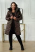 Ciepły, zimowy brązowy płaszcz z wzorem w pepitkę - Selena