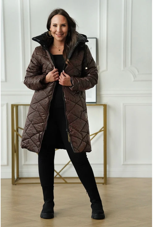 zimowy płaszcz z wzorem plus size