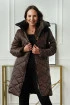 Ciepły, zimowy brązowy płaszcz z wzorem w pepitkę - Selena