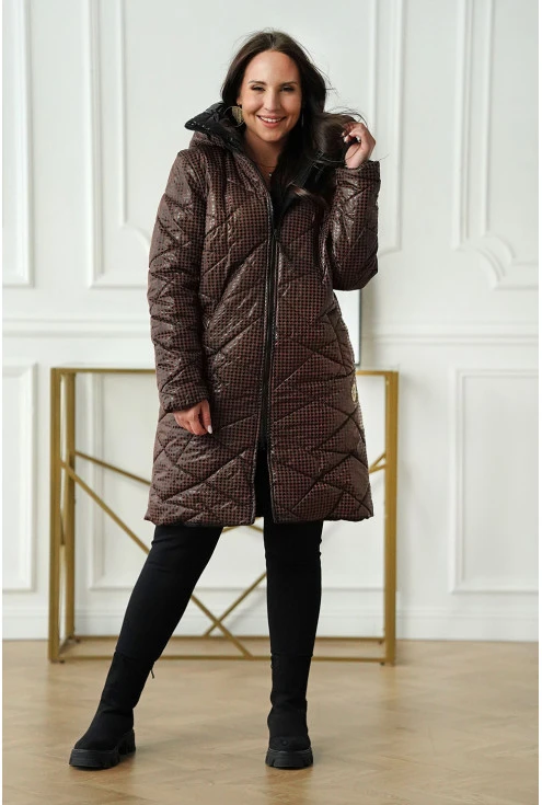 zimowy brązowy płaszcz duże rozmiary
