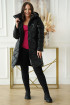 Ciepły, zimowy czarny płaszcz z wzorem w pepitkę - Selena