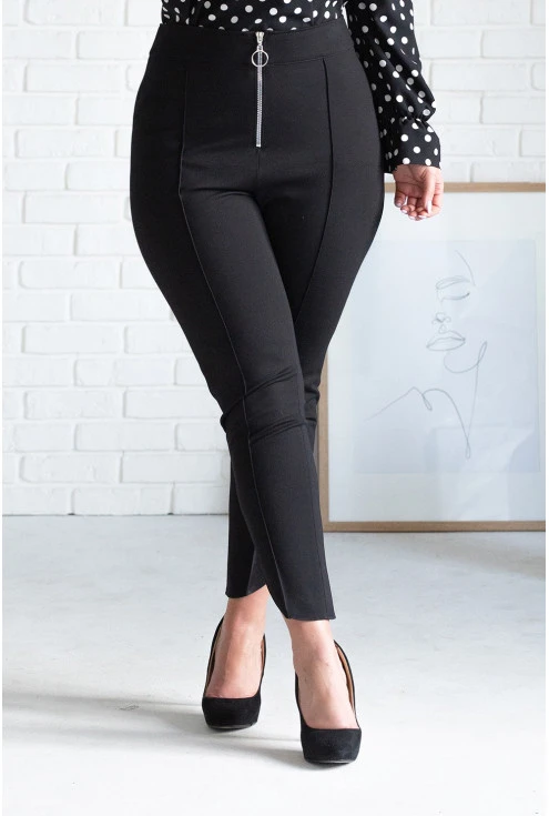 Czarne eleganckie spodnie ze srebrnymi suwakami