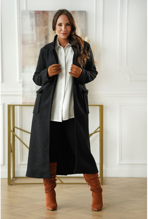 czarny niezapinany płaszcz plus size