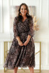 Brązowa sukienka maxi z kopertowym dekoltem w zwierzęcy wzór - Adela