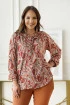 Kremowa bluzka w orientalny wzór z wiązaniem przy dekolcie - Violet