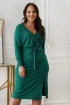 Butelkowo-zielona sukienka z kopertowym dekoltem z prążkiem - Alines