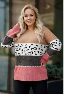 Różowo-brązowy sweterek z wzorem w panterkę - LORENA