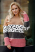 Różowo-brązowy sweterek z wzorem w panterkę - LORENA
