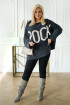 Grafitowy sweter z beżowym napisem - ROCK
