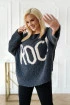 Grafitowy sweter z beżowym napisem - ROCK