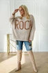 Beżowy sweter z karmelowym napisem - ROCK