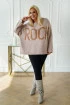 Pudrowy sweter z karmelowym napisem - ROCK