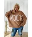 Karmelowy sweter z beżowym napisem - ROCK