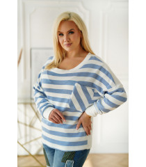Biało-niebieski oversizowy sweter w paski z kieszenią - Iva
