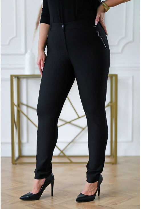 Czarne eleganckie spodnie z wyższym stanem z imitacją kieszeni - Salvia