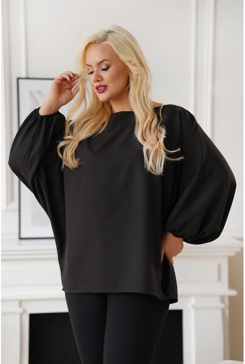 Czarna wiskozowa bluzka plus size kimono - duże rozmiary