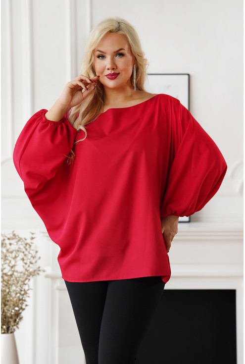 Czerwona wiskozowa bluzka plus size kimono - Genie - czerwona bluzka w XL-ka duże rozmiary