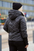 Czarna zimowa krótka kurtka z materiałowymi mankietami  - Nora