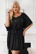 Czarna błyszcząca tunika/sukienka z wiązaniem w talii - Irmina