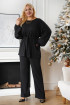 Czarny prążkowany komplet damski (bluzka i spodnie) - Debra