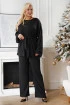 Czarny prążkowany komplet damski (bluzka i spodnie) - Debra