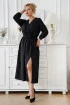 Czarna brokatowa sukienka z rozcięciem - Rosana