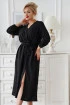 Czarna brokatowa sukienka z rozcięciem - Rosana