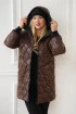 Brązowa długa pikowana kurtka zimowa w czarną pepitkę z kapturem - Giulia