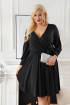 Czarna błyszcząca rozkloszowana sukienka z wiązaniem w pasie - Rozelin
