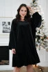 Czarna welurowa sukienka z bufiastym rękawem i falbaną na dole - Danielle