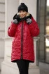 Wiśniowa ciepła zimowa pikowana kurtka z misiem - Polin