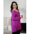 Ciepły fioletowy długi sweter z ozdobnym dekoltem - Fenna