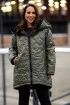 Oliwkowa ciepła zimowa pikowana kurtka z misiem - Polin