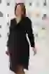Czarna błyszcząca sukienka z marszczeniem w talii i kopertowym dekoltem - Zolin
