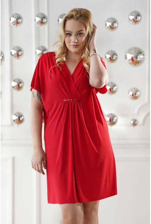Czerwona sukienka oversize z dekoltem V - DOLORES